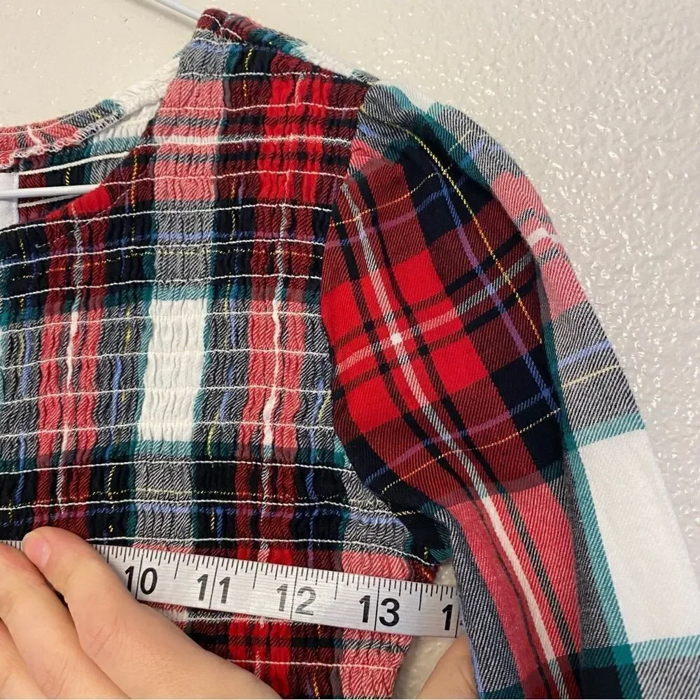 Old Navy girls Plaid Flannel Smocked Long-Sleeve Dress Christmas holiday L 10-12
